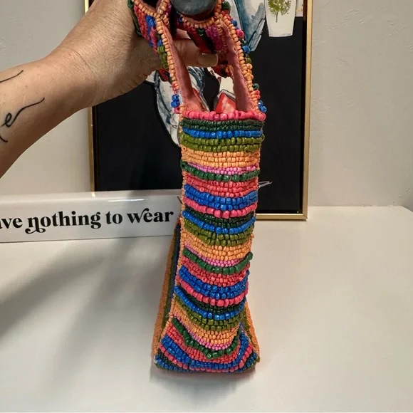 ANTONIO MELANI Beaded Tote w/ Bamboo Handles NWOT - Picture 7 of 12